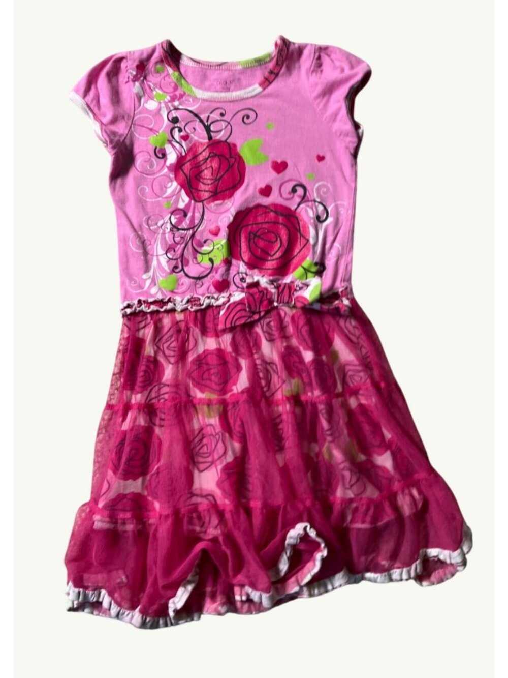 Piper Baby Pink Dress With Rose Print and Tulle Skirt Size 4T